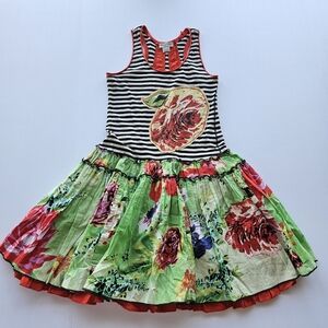 Eliana et Lena Red and Black Striped Floral Holiday Dress - 6years